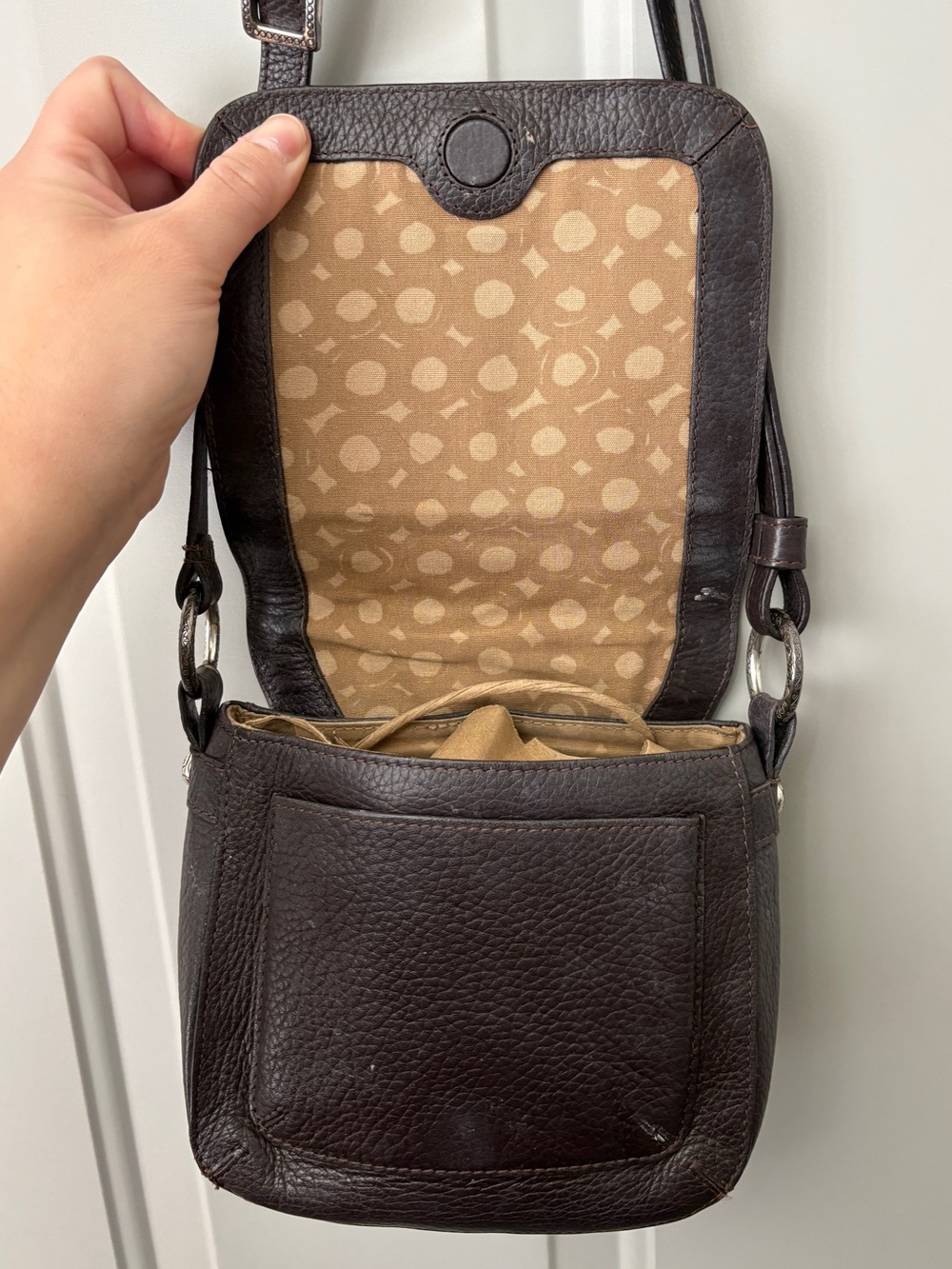 Brighton Brown and Dark-Brown Leather Crossbody with Decorative Cutwork - Picture 7 of 9